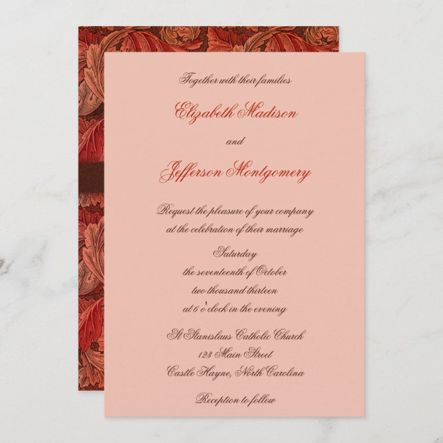 William Morris Red Blätter Wedding Invitation Einladung (Vorne/Hinten)