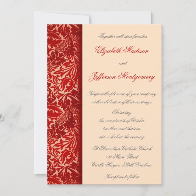 William Morris Red Blätter Wedding Invitation Einladung (Vorderseite)
