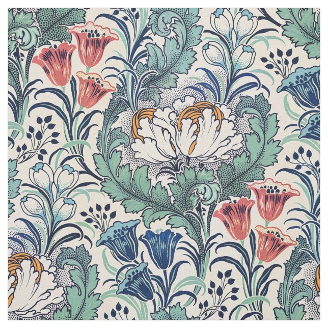 William Morris Red Blue Aquamarin Floral Pattern Stoff (Muster)