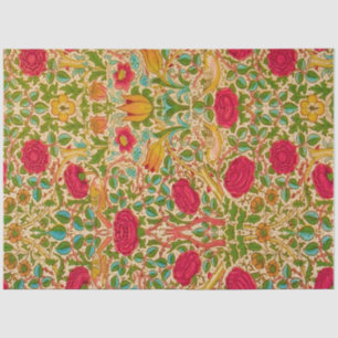 William Morris Red Gold Blue Green Birds Floral Seidenpapier