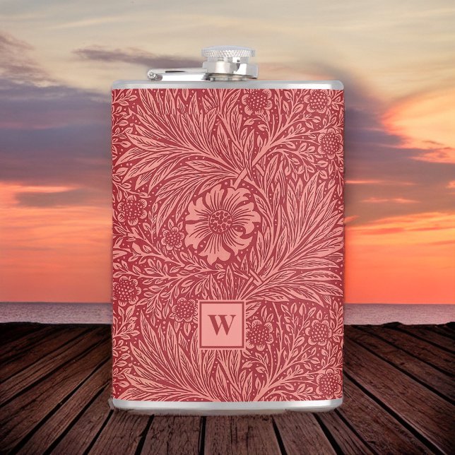 William Morris Red Marigold Pattern mit Initial Flachmann (Von Creator hochgeladen)