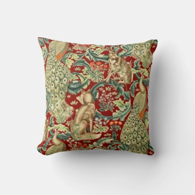 William Morris Red Pattern Forest Kissen (Vorderseite)