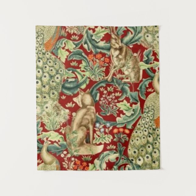 William Morris Red Pattern Forest Wandteppich (Vorderseite)