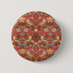 William Morris Red Strawberry Thief Button