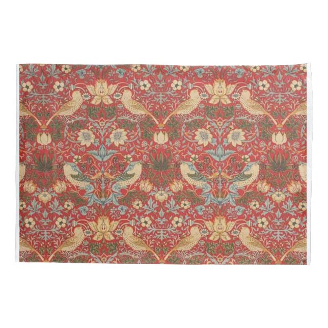 William Morris Red Strawberry Thief Kissenbezug (Rückseite)