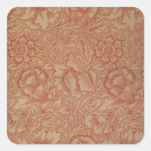 William Morris Rosa Mohnblume Blumen Quadratischer Aufkleber