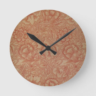 William Morris Rosa Mohnblumen-Blumenmuster Runde Wanduhr