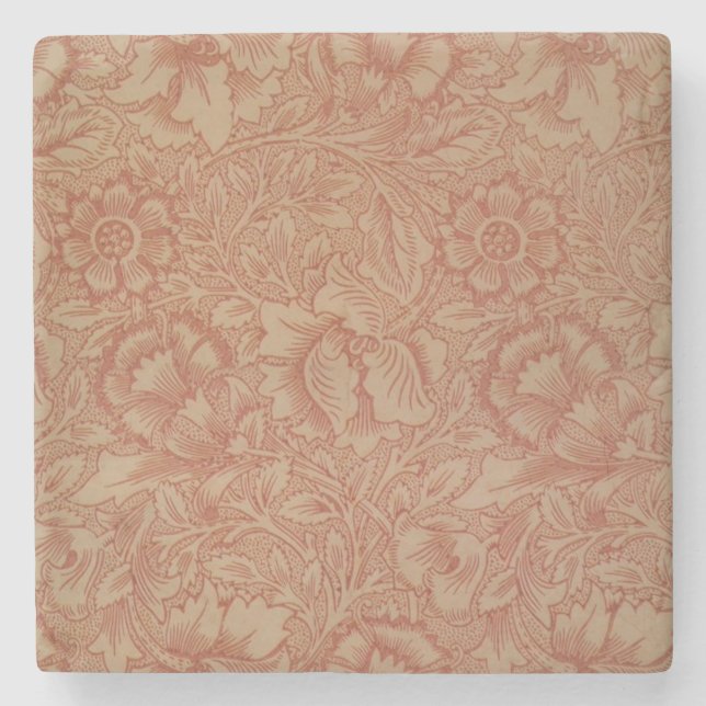William Morris Rosa Mohnblumen-Blumenmuster Steinuntersetzer (Vorderseite)