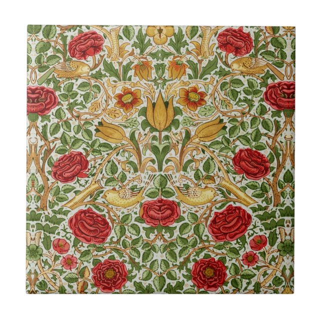 William Morris Rose & Birds Chintz Red Fliese (Vorderseite)