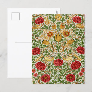 William Morris Rose & Birds Chintz Red Postkarte