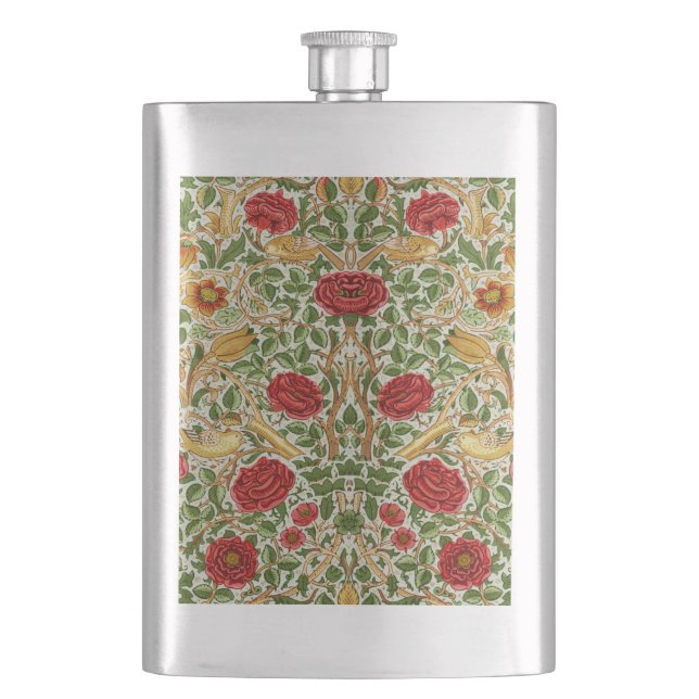 William Morris Rose & Birds Chintz Rot Flachmann (Vorderseite)