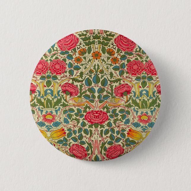 William Morris Rose Floral Chintz Pink Button (Vorderseite)