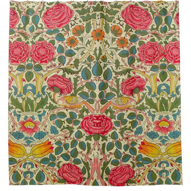 William Morris Rose Floral Chintz Pink Duschvorhang (Vorderseite)