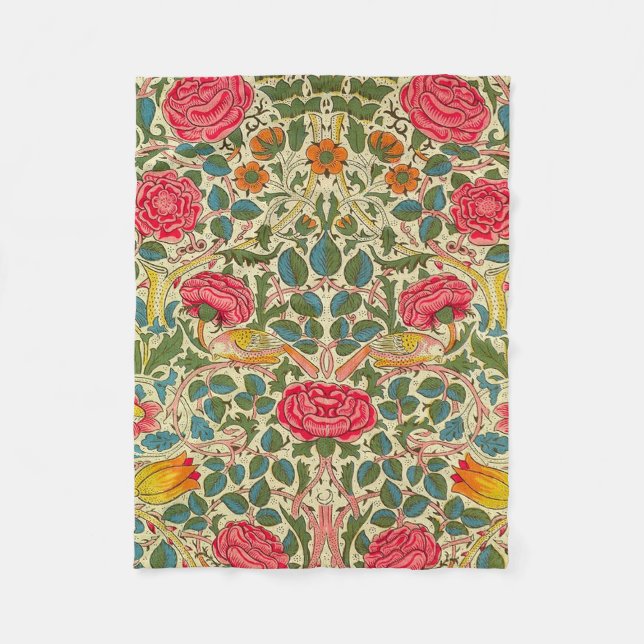 William Morris Rose Floral Chintz Pink Fleecedecke (Vorderseite)