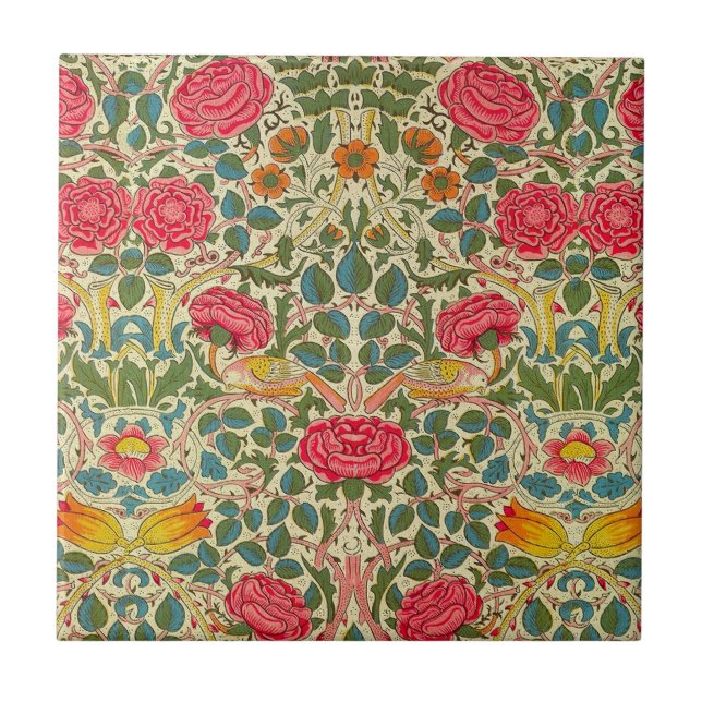 William Morris Rose Floral Chintz Pink Fliese (Vorderseite)