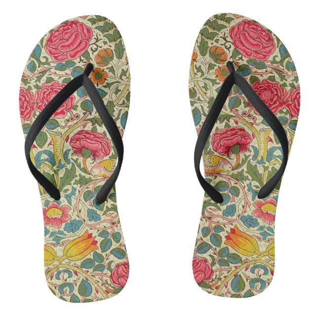 William Morris Rose Floral Chintz Pink Flip Flops (Fußbett)