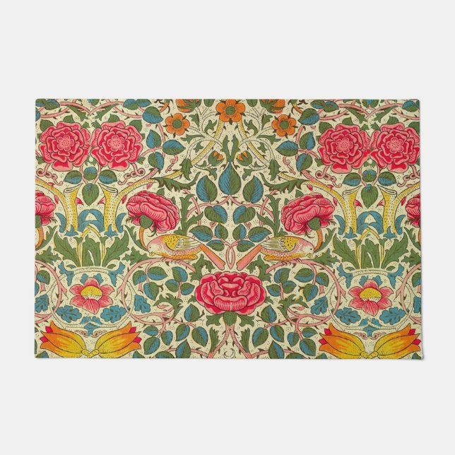 William Morris Rose Floral Chintz Pink Fußmatte (Vorderseite)