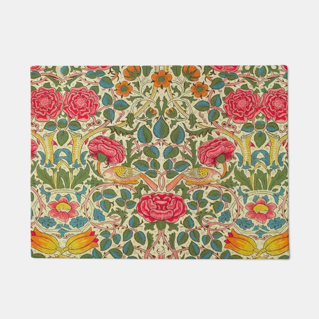 William Morris Rose Floral Chintz Pink Fußmatte (Vorderseite)