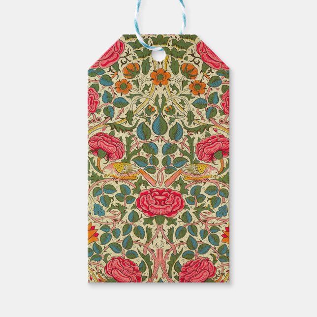 William Morris Rose Floral Chintz Pink Geschenkanhänger (Vorderseite)