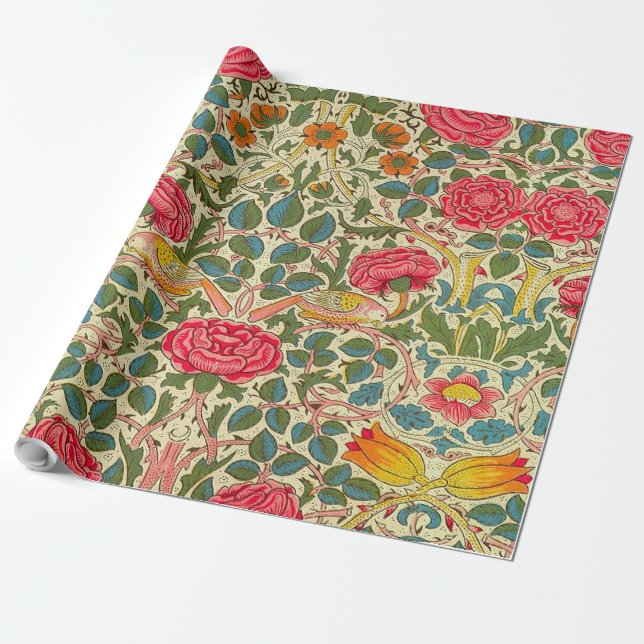William Morris Rose Floral Chintz Pink Geschenkpapier (Ungerollt)