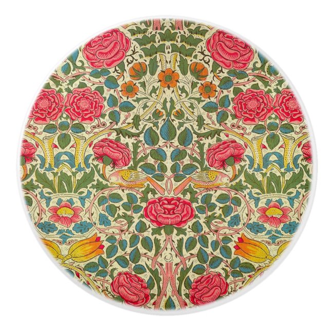 William Morris Rose Floral Chintz Pink Keramikknauf (Vorderseite)