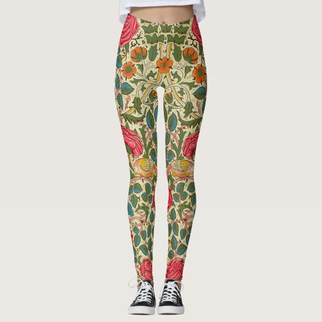 William Morris Rose Floral Chintz Pink Leggings (Vorderseite)