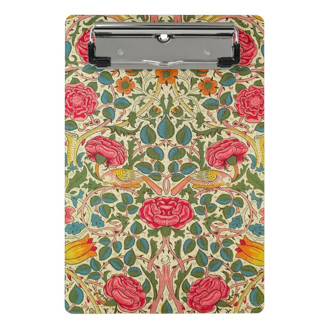 William Morris Rose Floral Chintz Pink Mini Klemmbrett (Vorderseite)