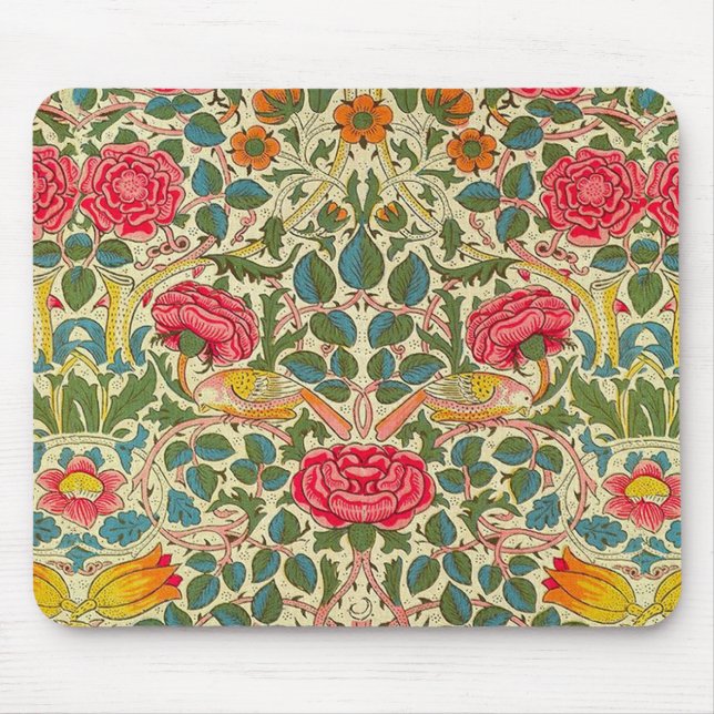 William Morris Rose Floral Chintz Pink Mousepad (Vorne)