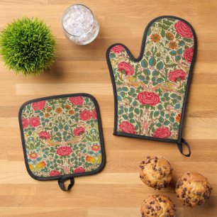 William Morris Rose Floral Chintz Pink Ofenhandschuh & Topflappen-Set