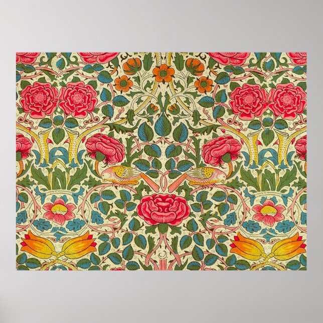 William Morris Rose Floral Chintz Pink Poster (Vorne)