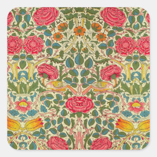 William Morris Rose Floral Chintz Pink Quadratischer Aufkleber