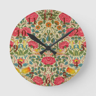 William Morris Rose Floral Chintz Pink Runde Wanduhr