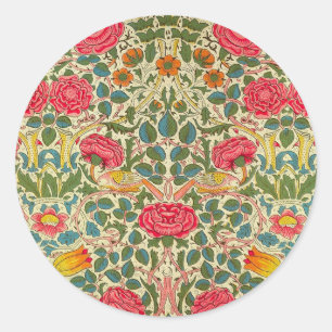 William Morris Rose Floral Chintz Pink Runder Aufkleber