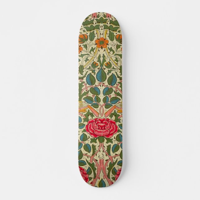 William Morris Rose Floral Chintz Pink Skateboard (Vorne)