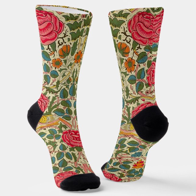 William Morris Rose Floral Chintz Pink Socken (Gewinkelt)