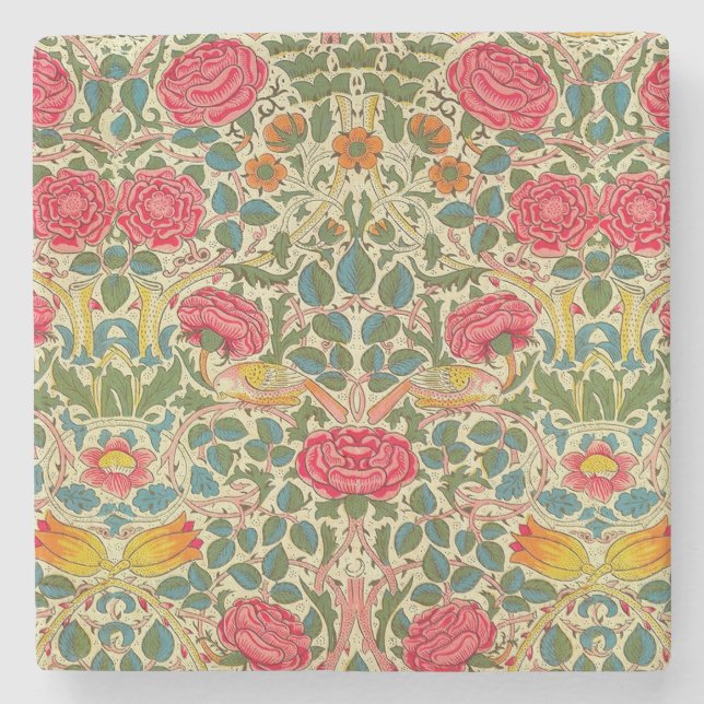 William Morris Rose Floral Chintz Pink Steinuntersetzer (Vorderseite)