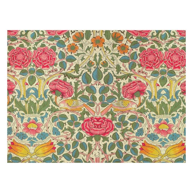 William Morris Rose Floral Chintz Pink Tischdecke (Vorderseite (Horizontal))