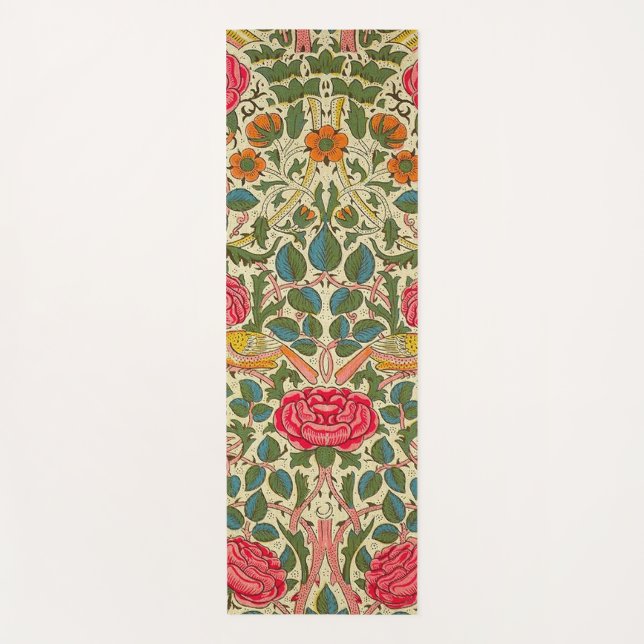 William Morris Rose Floral Chintz Pink Yogamatte (Vorderseite)