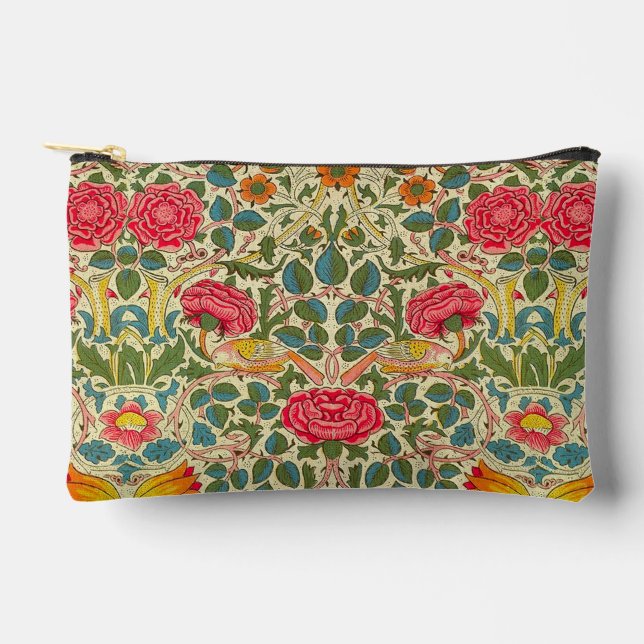 William Morris Rose Floral Chintz Pink Zubehörtasche (Vorderseite)