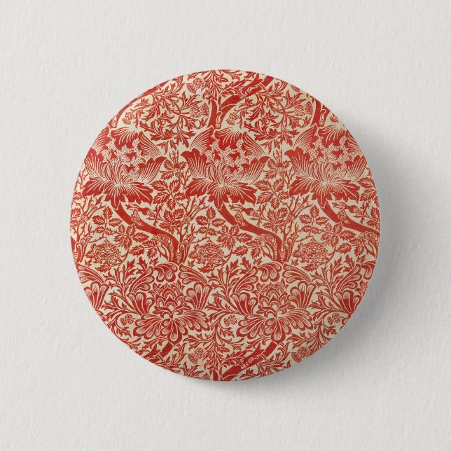 William Morris Rose & Thistle Blumenschmuck Rot Button (Vorderseite)