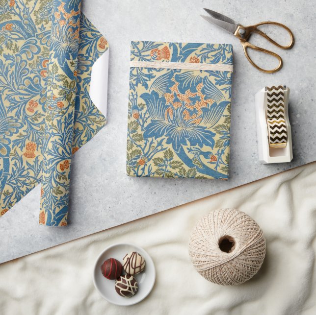 William Morris Rose & Thistle Floral Blue Geschenkpapier (Kunsthandwerk)