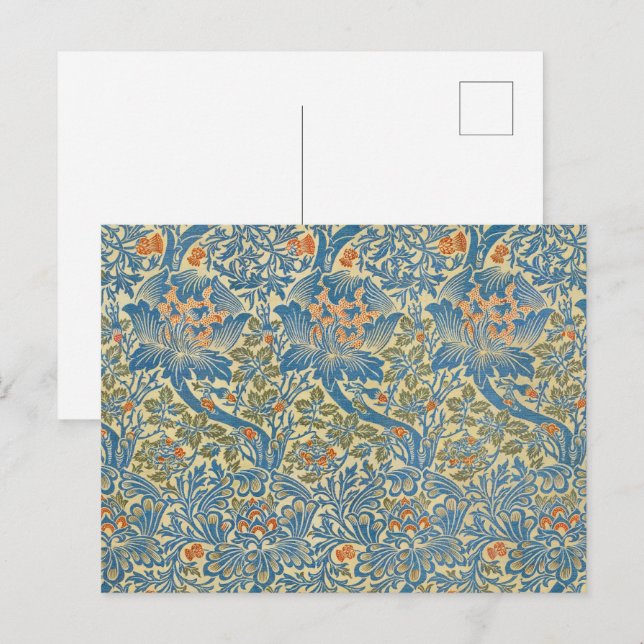 William Morris Rose & Thistle Floral Blue Postkarte (Vorne/Hinten)
