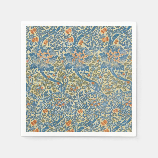 William Morris Rose & Thistle Floral Blue Serviette (Vorderseite)