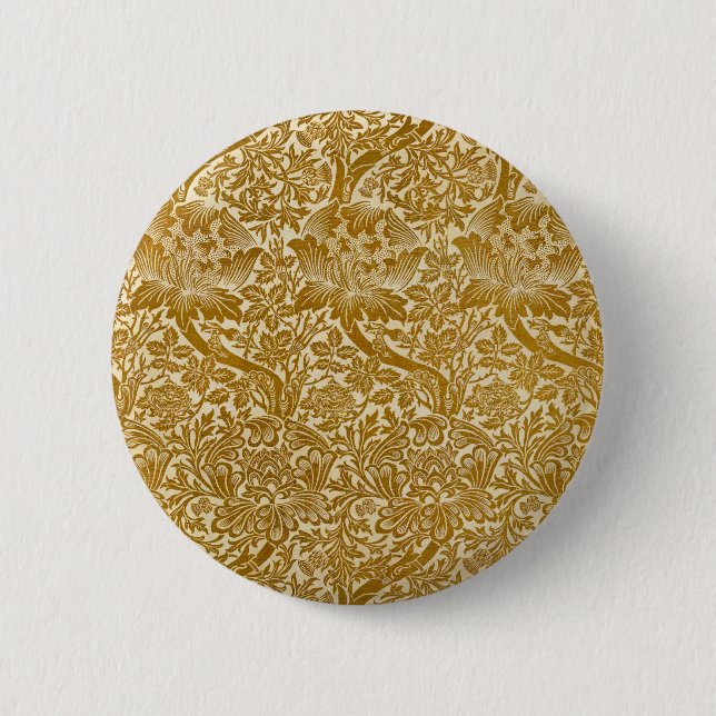 William Morris Rose & Thistle Floral Golden Button (Vorderseite)