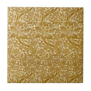 William Morris Rose & Thistle Floral Golden Fliese