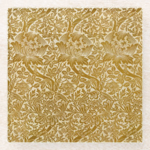 William Morris Rose & Thistle Floral Golden Glasuntersetzer
