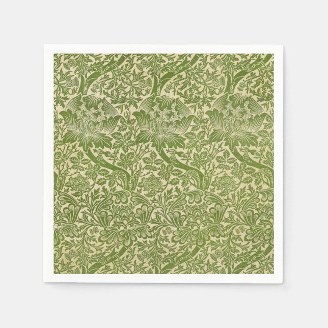 William Morris Rose & Thistle Floral Green Serviette (Vorderseite)