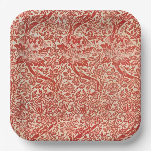 William Morris Rose & Thistle Floral Red Pappteller (Vorderseite)