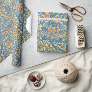 William Morris Rose & Thistle Florales Blau Geschenkpapier