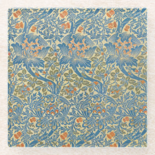 William Morris Rose & Thistle Florales Blau Glasuntersetzer